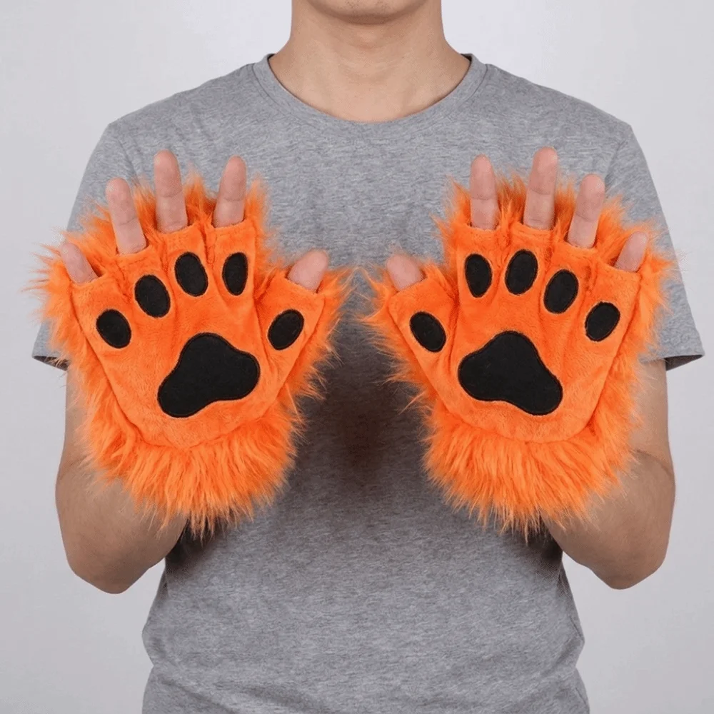 Raptor Claw Polyester Halloween Gloves Wolf Claw Animal Bear Paw Gloves Scary Fluffy Cat Paw Mittens Winter