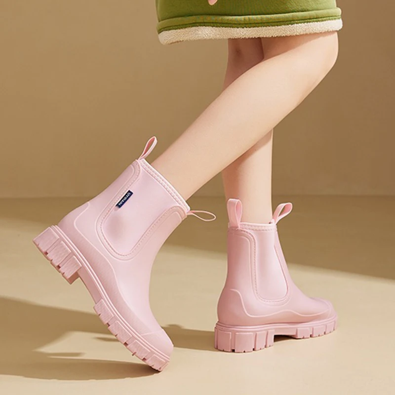 Outdoor Womens Galoshes Waterproof Rubber Non-slip Rain Shoes New Fashion Chunky Galoshes Garden Work Rubber Boot Size 36-41