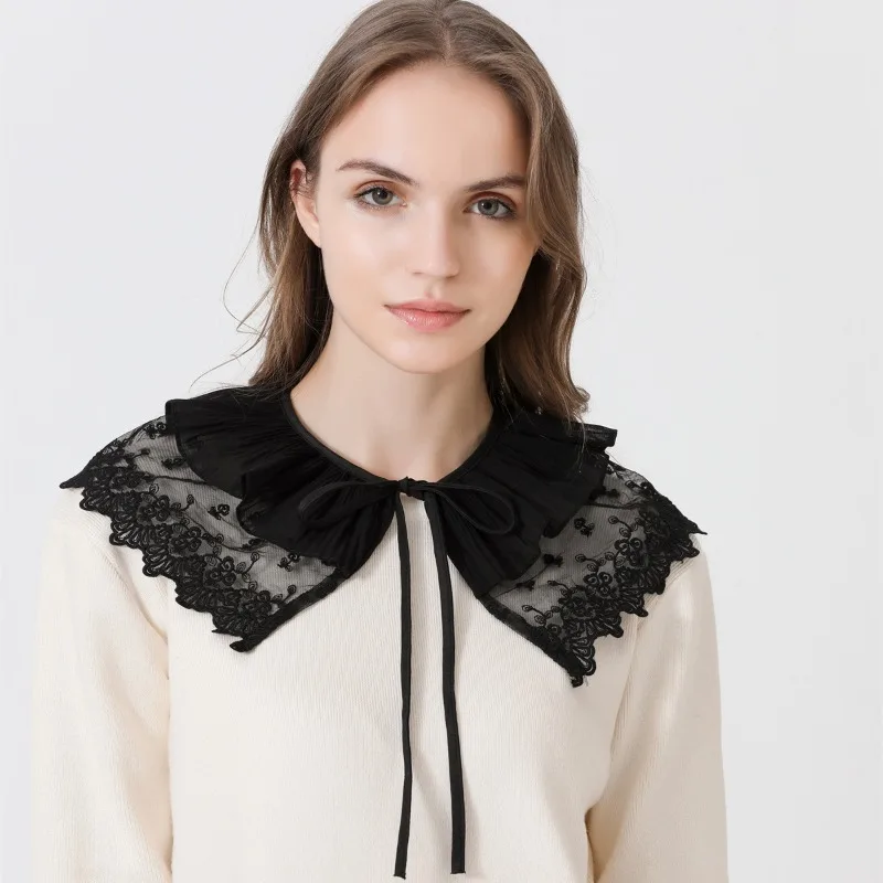 Camisa Floral de encaje elegante, cuello desmontable para mujer, lazos, cuello falso, envolturas para hombros, collares falsos decorativos