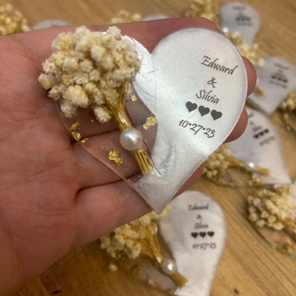 Personalized Heart Resin Magnet Favors: Wedding, Shower, Birthday