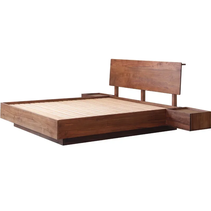 

Nordic all solid wood black walnut storage simple Japanese air pressure bed bedroom light luxury furniture suspended box bed