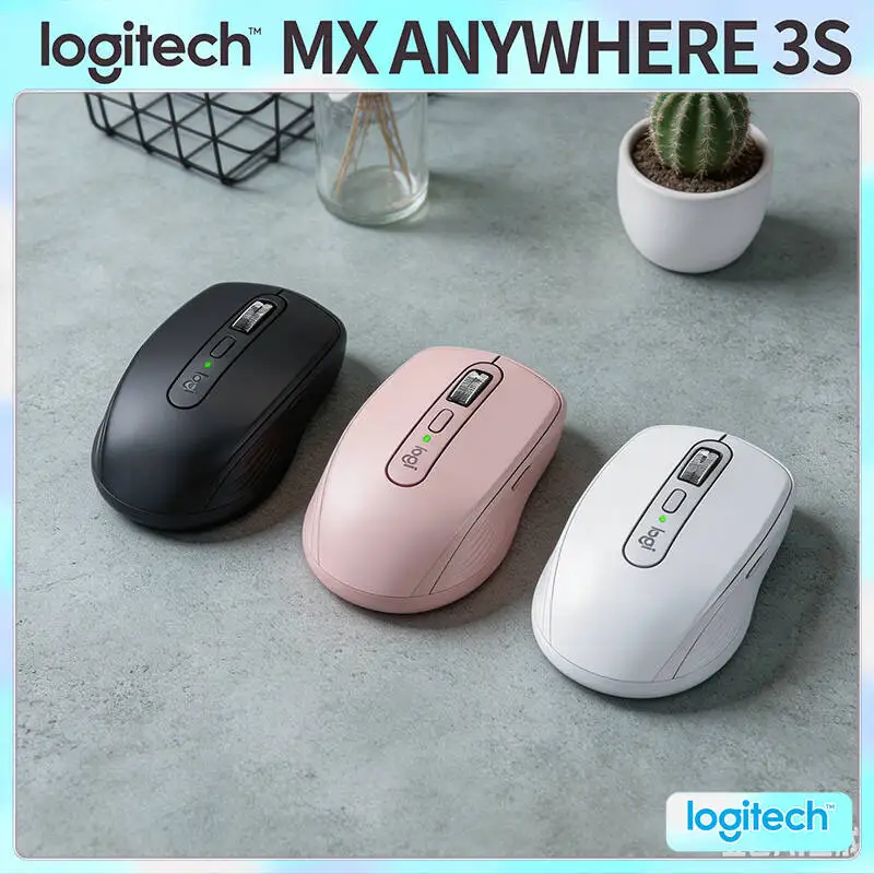 High-Performance Logitech MX Anywhere 3S - 8K DPI Glass Tracking, Hyper-Scroll, Silent Click, 3-Device Sync for Dorm Office