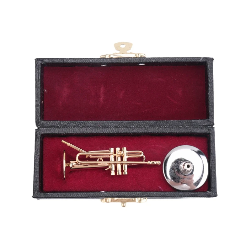 

Copper Miniature Trumpet With Stand And Case Mini Musical Instrument Miniature Replica Model Mini Trumpet Home Ornament, Durable