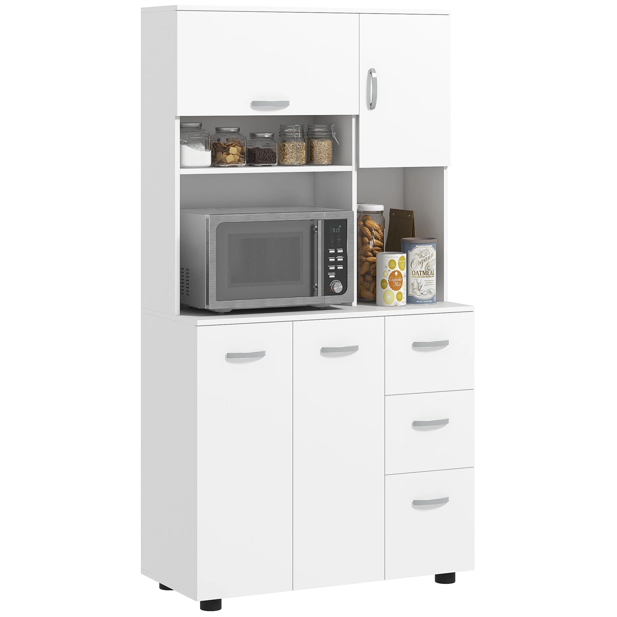 HOMCOM Mobile buffet da cucina multiuso con 4 ante, 3 ripiani, cassetti + grande vassoio 89L x 39.5L x H cm Bianco