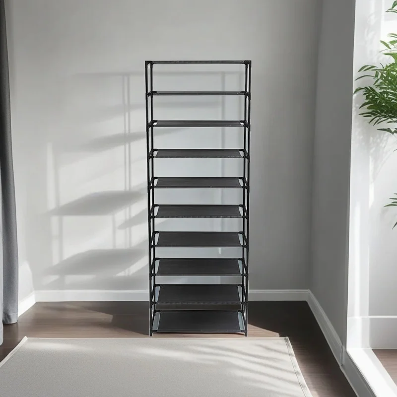 10 Tier Stackable Shoe Rack Storage Shelves - Stainless Steel Frame Holds 30 Pairs Of Shoes