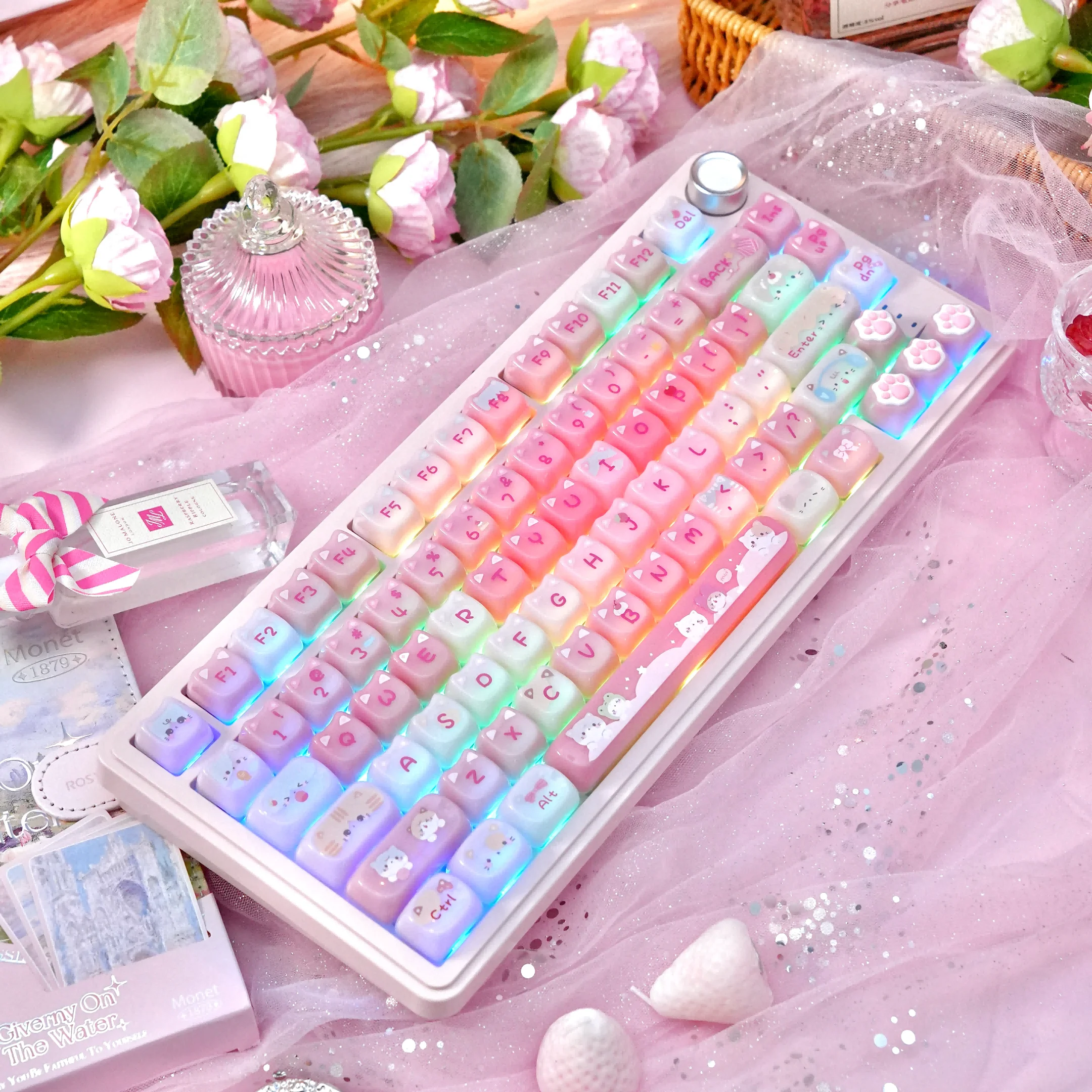 SUMREDA M75 Pink Cute Wireless Mechanical Keyboard Gaming 75% Bluetooth 2.4G Wired RGB Hotswap Gamer Non-contact Keyboard