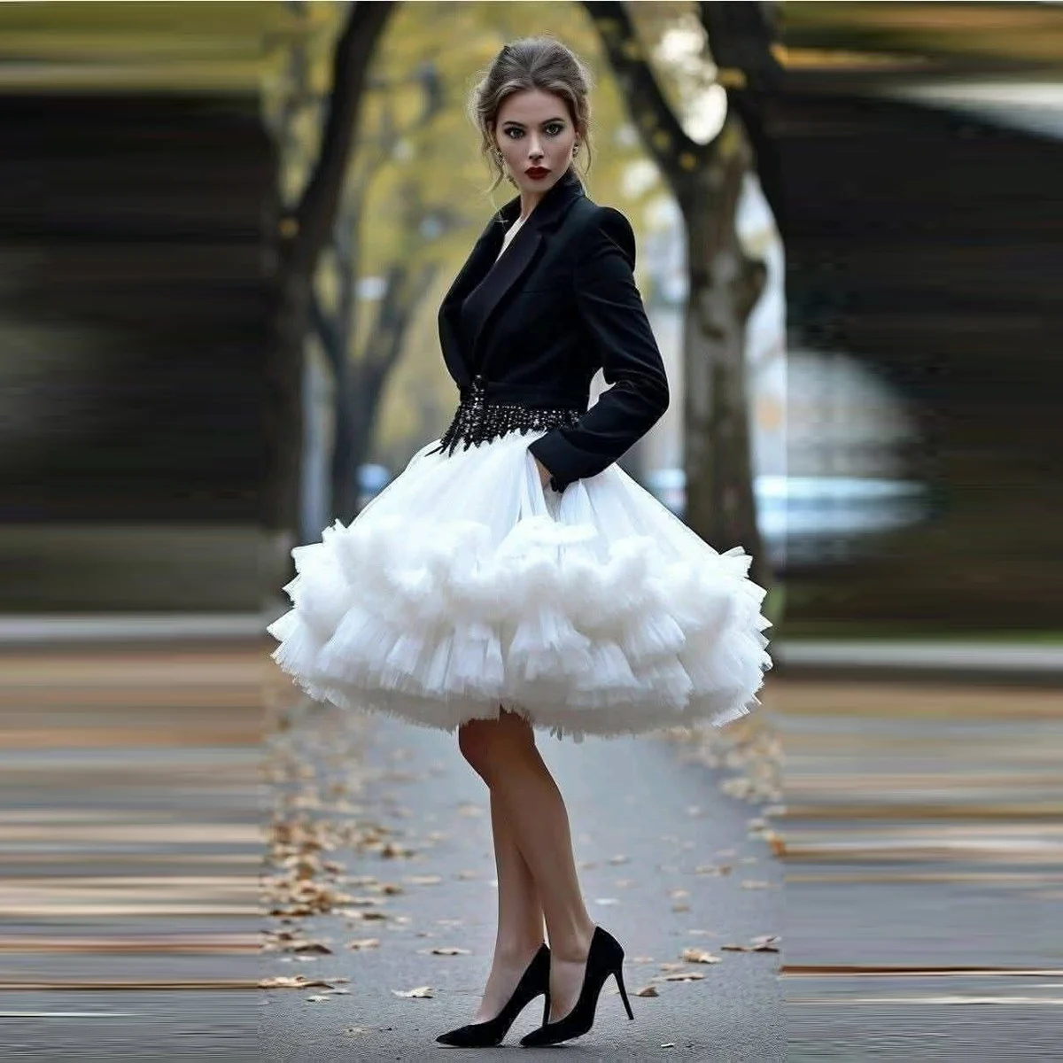 

Charming Tulle Tutu Skirt Girls Birthday Party Ruffles Puffy Skirt Above Knee Lady Short Skirt Custom Color Size