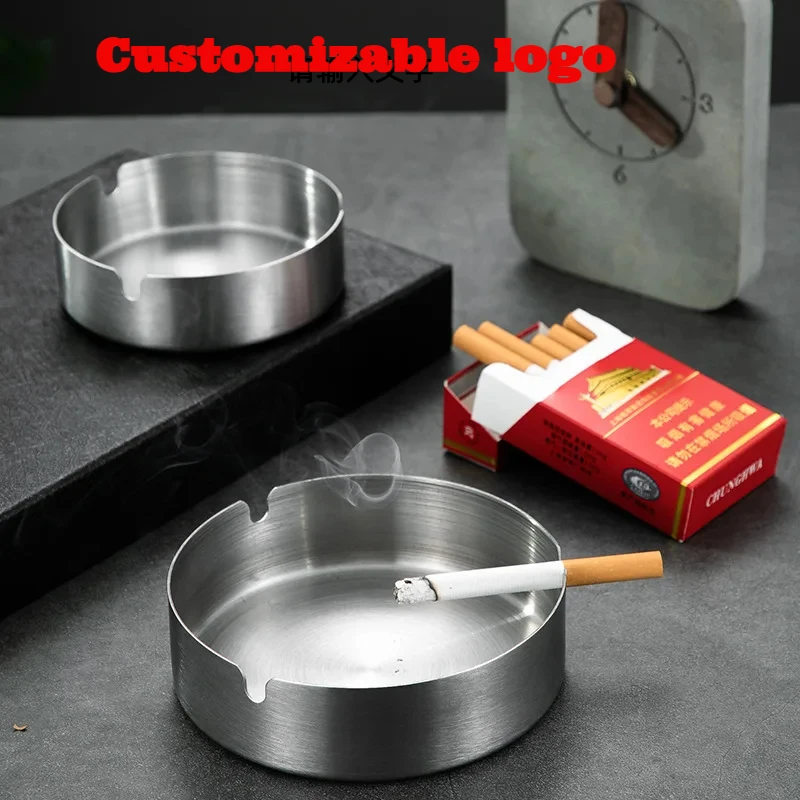 

Stainless Steel Ashtray Hotel KTV Internet Cafe Commercial Windproof Cigarette Tray Portable Household Thick Metal Ashtray