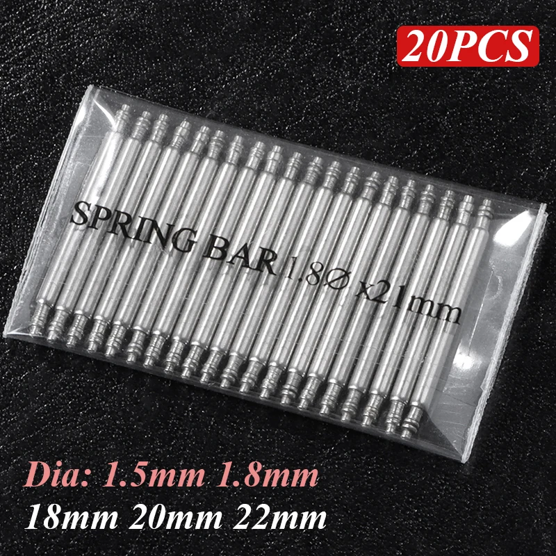 20 Stück Uhrenarmband-Federstifte, 1,5 mm, 1,8 mm Dicke, Metall-Federstege, 18 mm, 20 mm, 22 mm, Verbindungsstifte, Uhren-Reparatur-Werkzeug, Verbindungsstangen