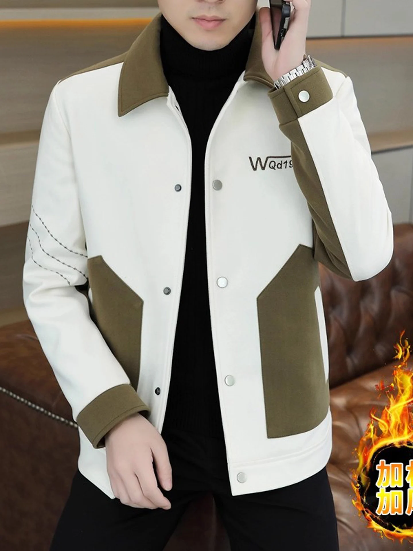 

Мужская зимняя куртка с флисовой подкладкой, повседневная, с воротником, комбинированная, верхняя одежда, новинка 2025 года, стильная, с цветовыми блоками, топовая модель