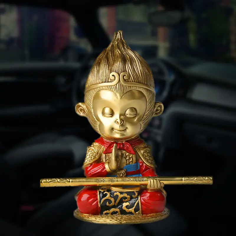 New Pure Brass Retro Monkey King Black Myth Wukong Ornaments Golden Hoop Rod Brass Car Ornaments Home Office Decoration Toy Gift