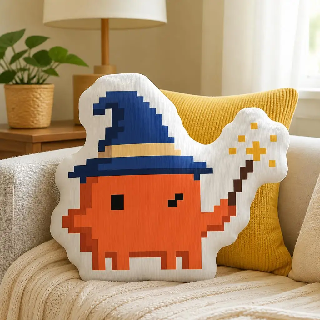 Pixel Claude Code Shaped Throw Pillow Halloween Magic Cushion Stuffed Decorative Pillow for Couch Living Room Decor Accent