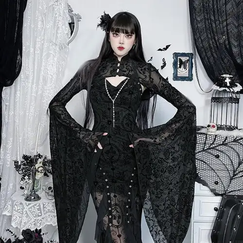 Imagen 2 del producto Y3ne elegante blusa flujo inspiración gótica con mangas campanas acentos encaje nuevo china chaqueta para mujeres