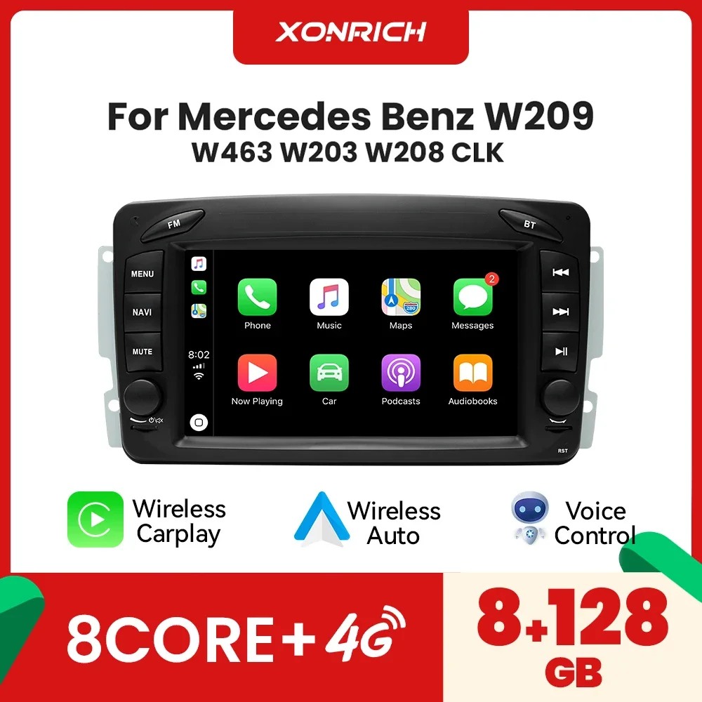 Wireless Carplay Android 12 Car Auto Radio For Mercedes/Benz/W209/W168/M/ML/W208/W463/Viano/W639/Vito/Vaneo DSP 8Core 8GB 128GB