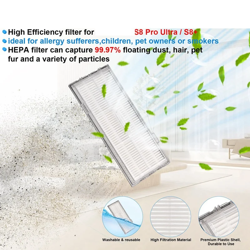 مكنسة روبوت Roborock-Ultra ، فرشاة رئيسية مزدوجة ، فرشاة جانبية ، فلتر Hepa ، أقمشة ممسحة ، قطع غيار بديلة ، S8 Pro