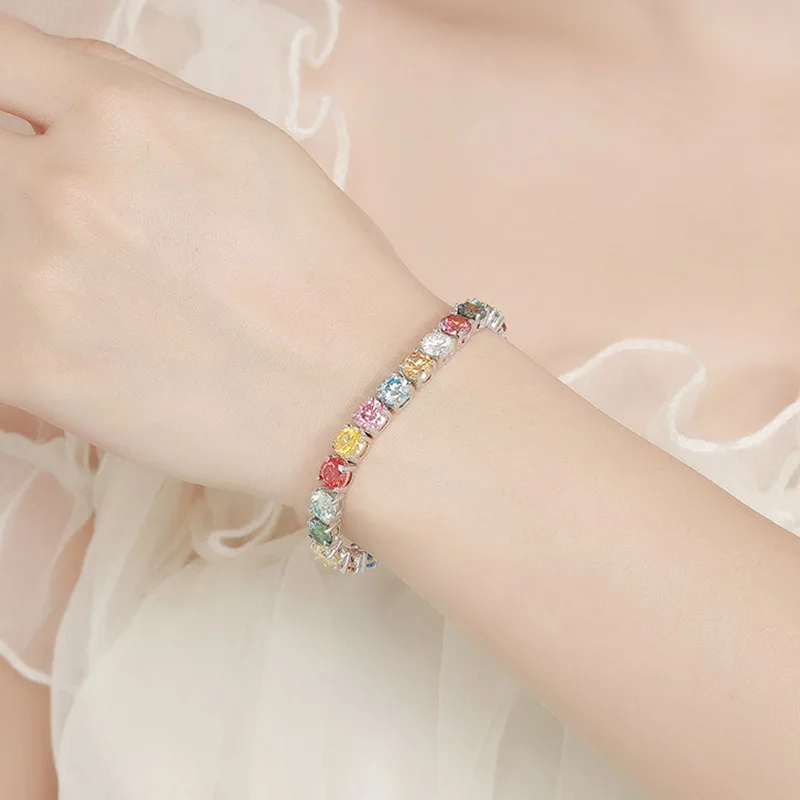Dopamine colored moissanite diamond bracelet for women, 925 sterling silver, fashionable and trendy fashion trend, light luxury, simple and full diamond jewelry, Valentine's Day/commemorative gift, birthday gift, holiday gift, unique jewelry