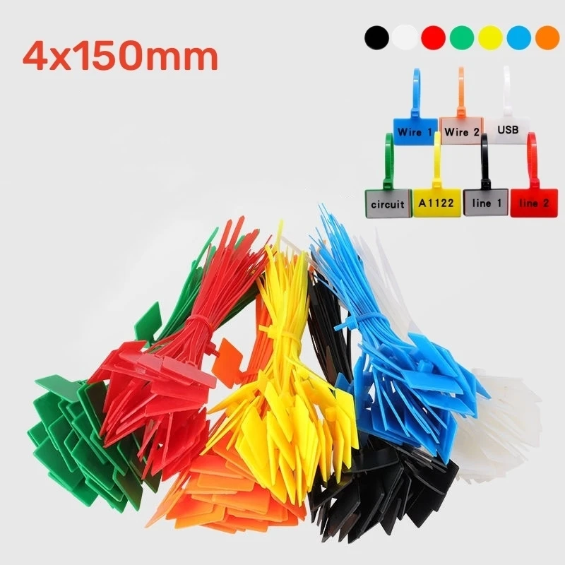 Easy Mark Plastic Nylon Cable Ties Tag Labels 4x150mm Color Waterproof Cable Tag Self-locking Zip Ties Network Loop Wire Straps