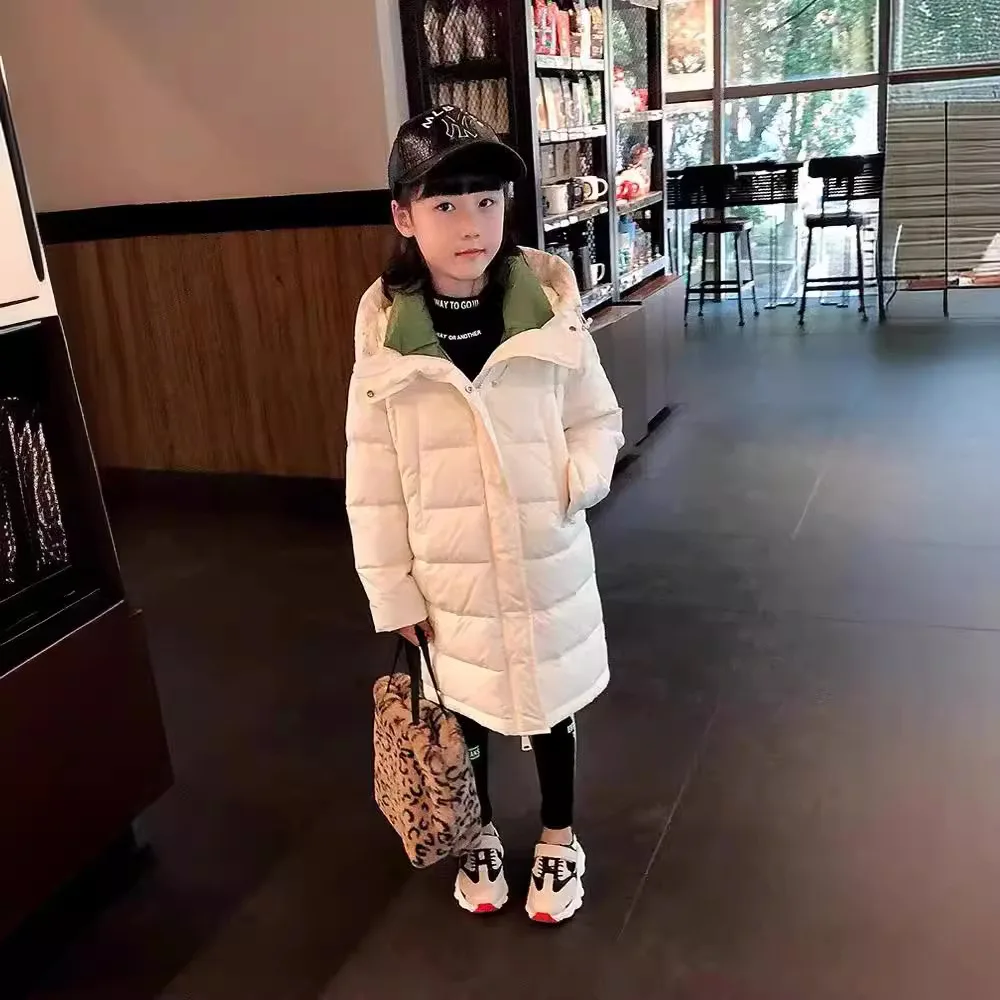 

Children's Korean version down jacket for girls and boys, medium to long style, over the knee for small and medium-sized childre