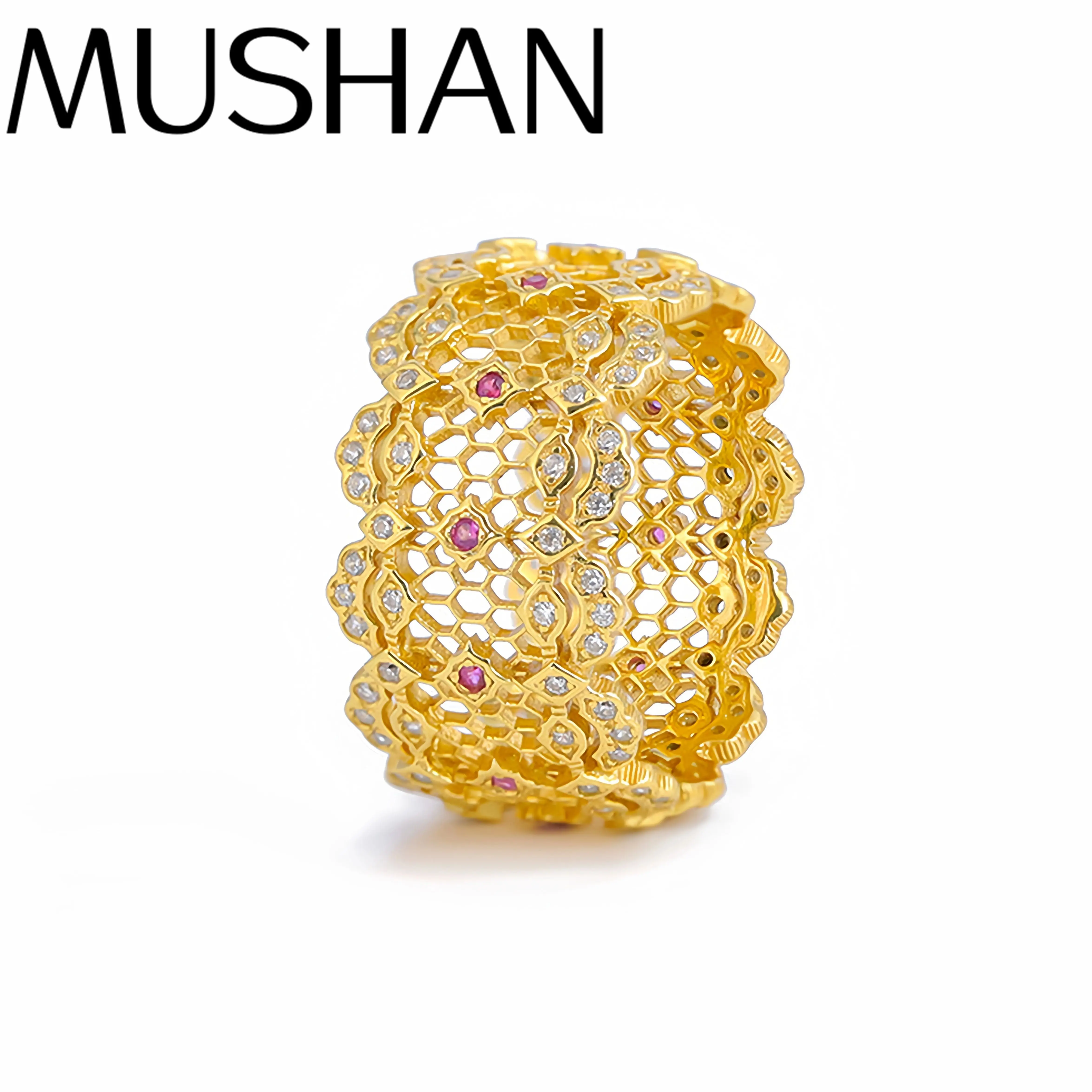 

Роскошный бренд Mushan, высокое качество, ажурное кольцо из стерлингового серебра 925 пробы, циркон, позолоченное 18 К, вечерние кольца, ювелирные изделия