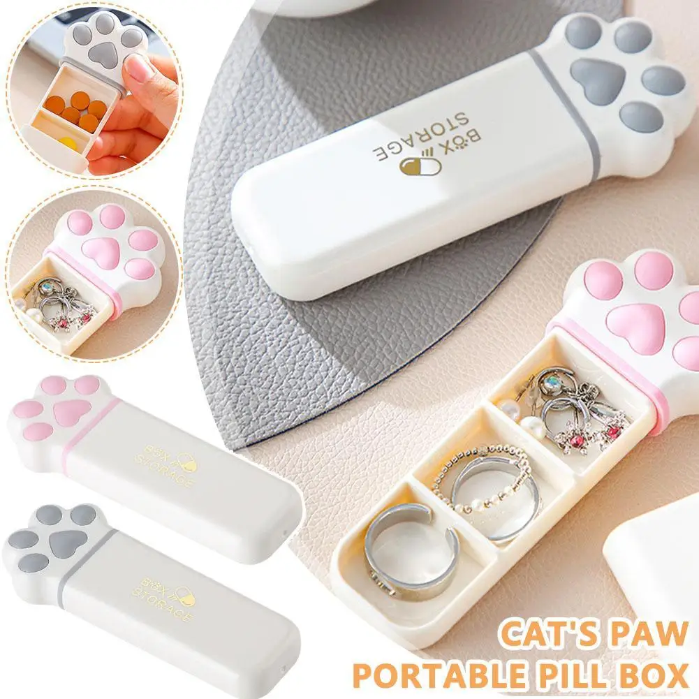 Mini Cat Claw 3 Grids Medicine Storage Box Portable Daily Pill Cases Container Organizer Travel Fish Oils Pill Dispenser Box