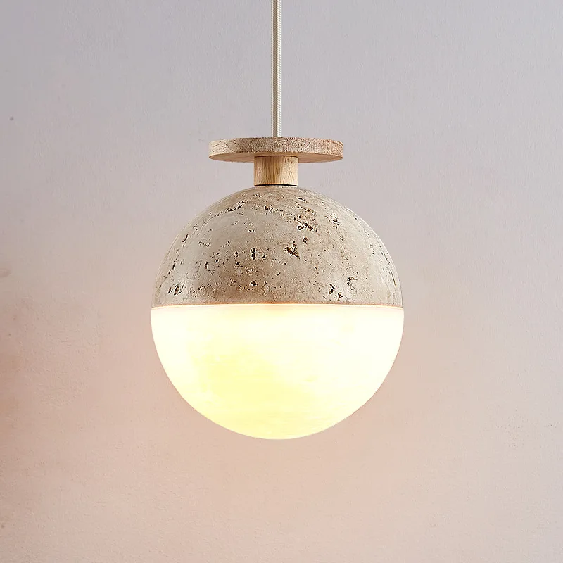 Led Pendant Lamp Cream Style Bedroom Bedside Chandelier Small Home Children's Rome Decoration Stone Hanging Light Round