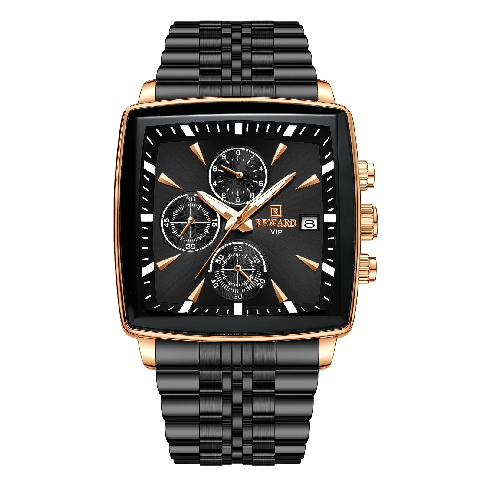 Men's Multifunctional Business Watch Waterproof with Night Light Calendar Solid Steel Band Stopwatch Fashion Accessory