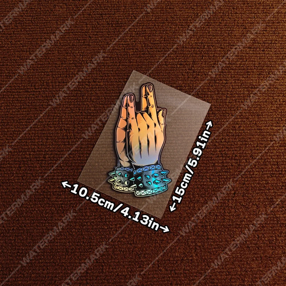 1PCS Praying metal hand Car Sticker, Funny Heavy Metal Punk Orange Car Decal, Suitable for Car, Motorcycle Decor