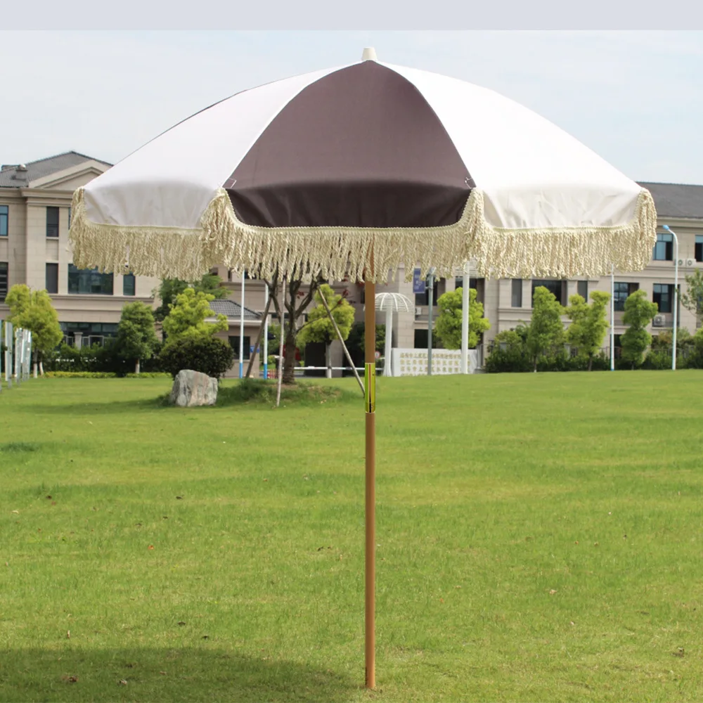 2025 New Australia and New Zealand with fringed wooden pole beach umbrella famous classic retro outdoor parasol