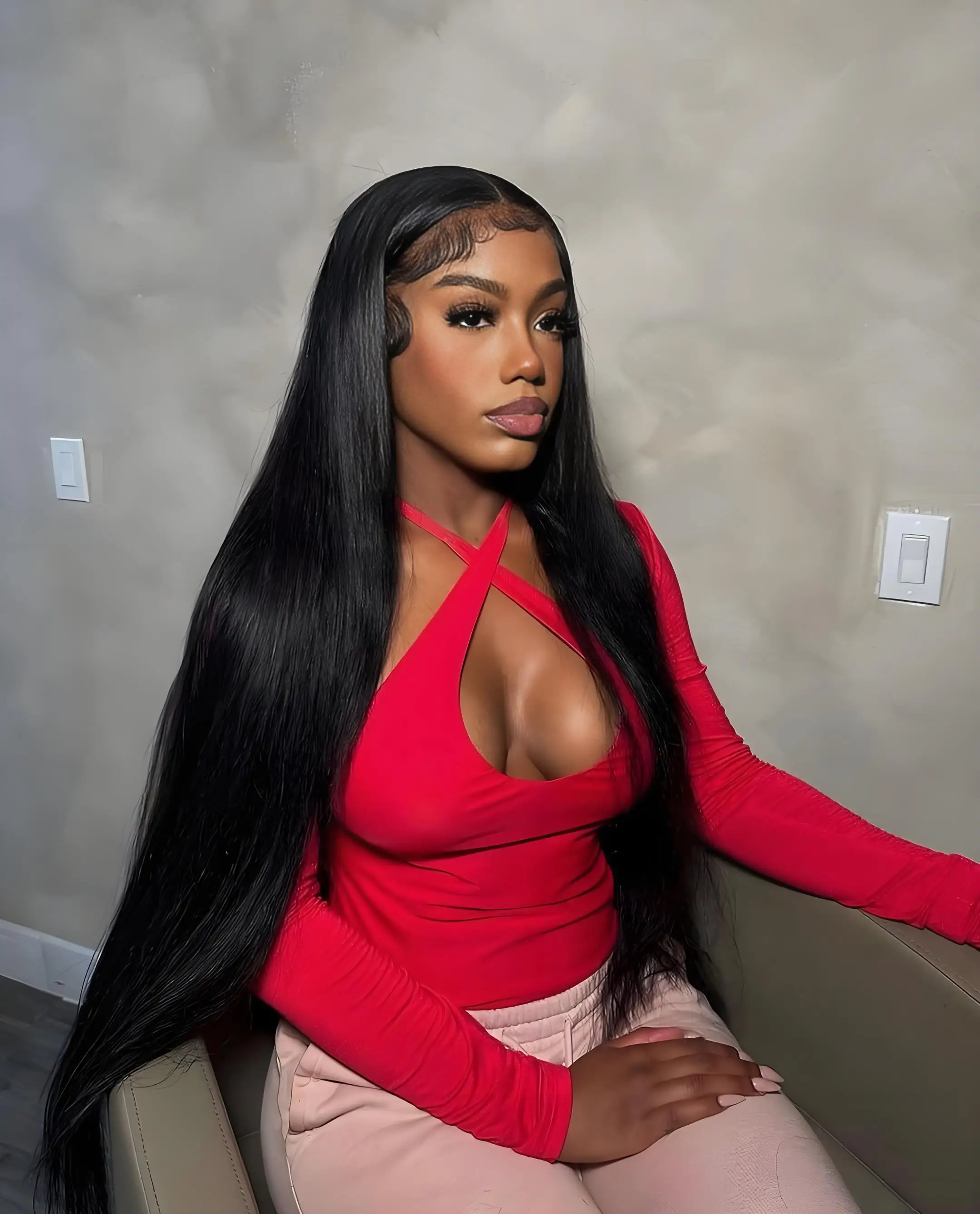 

Парик из натуральных бразильских волос, 220 плотность, 46 дюймов, прямые волосы, 13x4 HD прозрачный кружевной фронтальный парик, 13x6, предварительно выщипанный, для чернокожих женщин