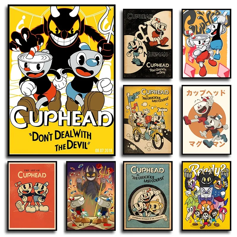 Cuphead Pop Video Game Anime Retro Cartoon Character Posters and Prints Canvas Printing Wall Art Picture for Gamer Room Decor