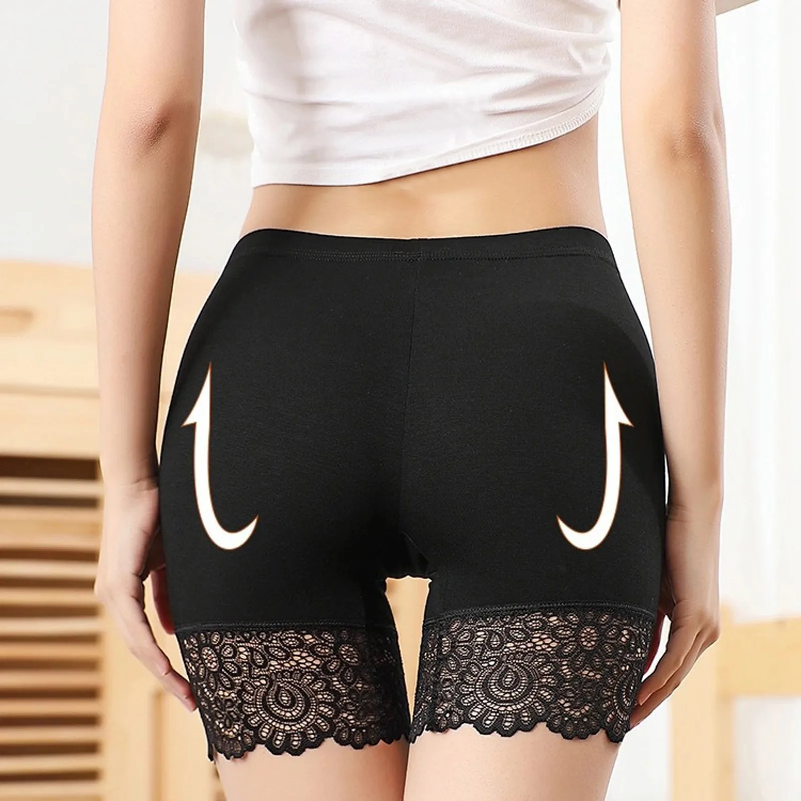 Short de Sécurité en Coton Doux pour Femme, Sous-Vêtement Sans Couture, Pantalon Court Sexy en Dentelle, Boxer Noir