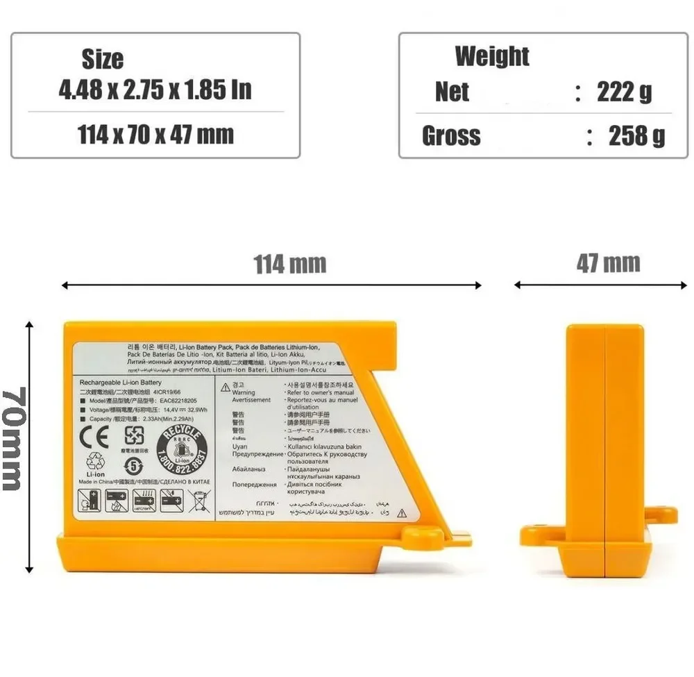 Per robot spazzante LG VR65720LVMP VR65715LVM EAC 62218205   VR66750LVWP EAC 60766107   AGM 30061001   Batteria per aspirapolvere