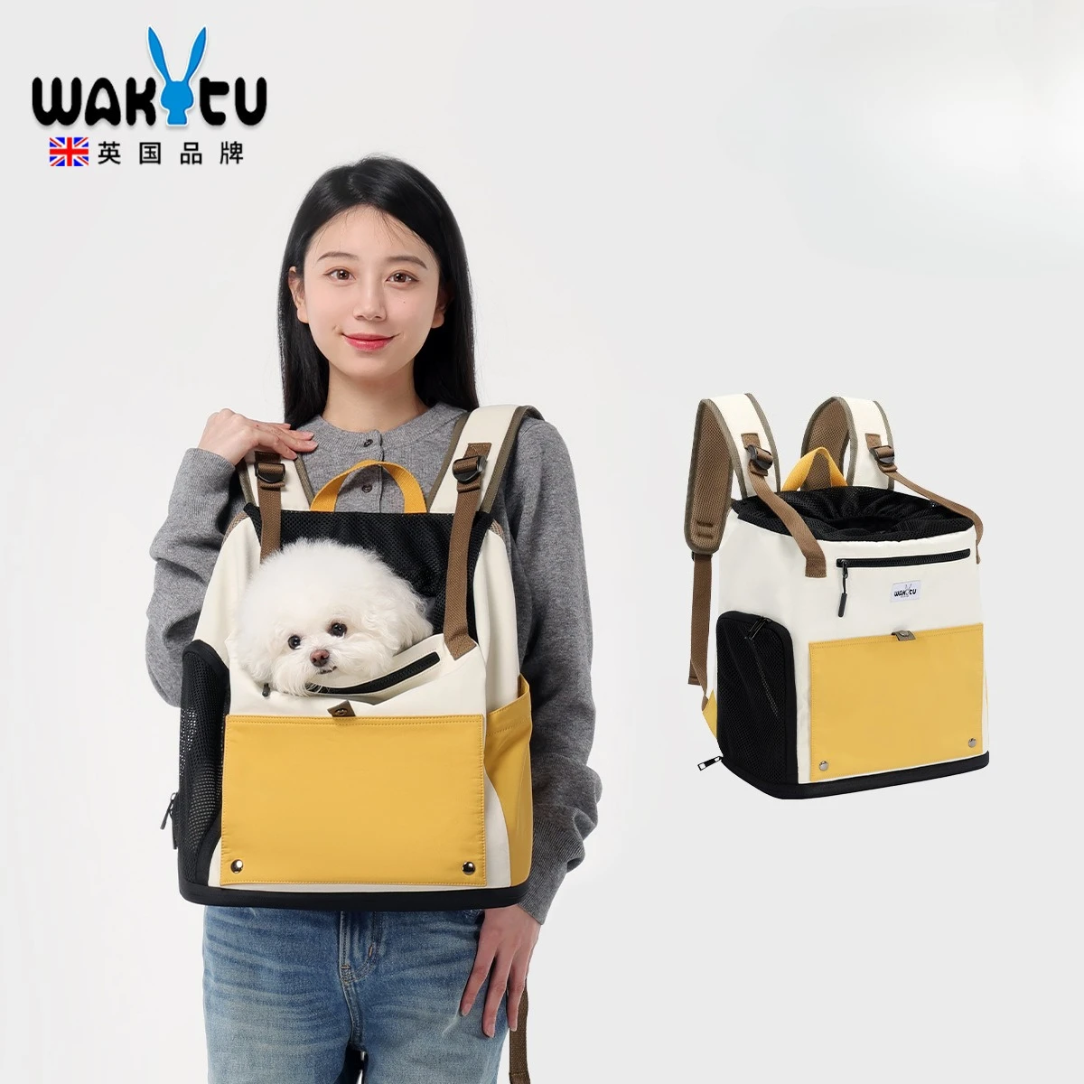 

Wakytu Pet Backpack for Going Out Tote Front Carry Breathable Cat Dog Bag Portable Double-shoulder Cat Bag for Going Out