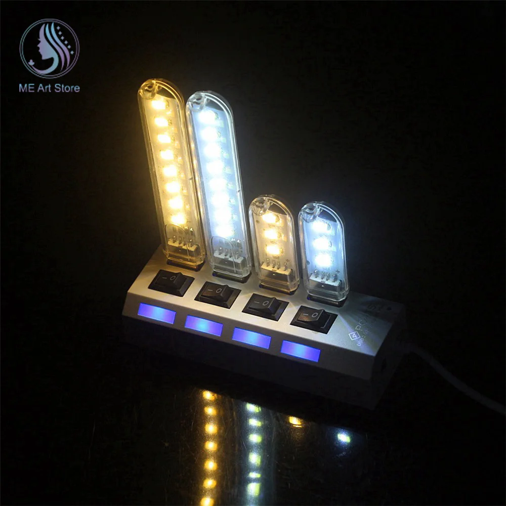 5PCS Mini LED Reading Light USB Plug Style 3/8 LEDs Night Light Warm/White Light 5V Portable Lamp for PC Laptop Mobile Power