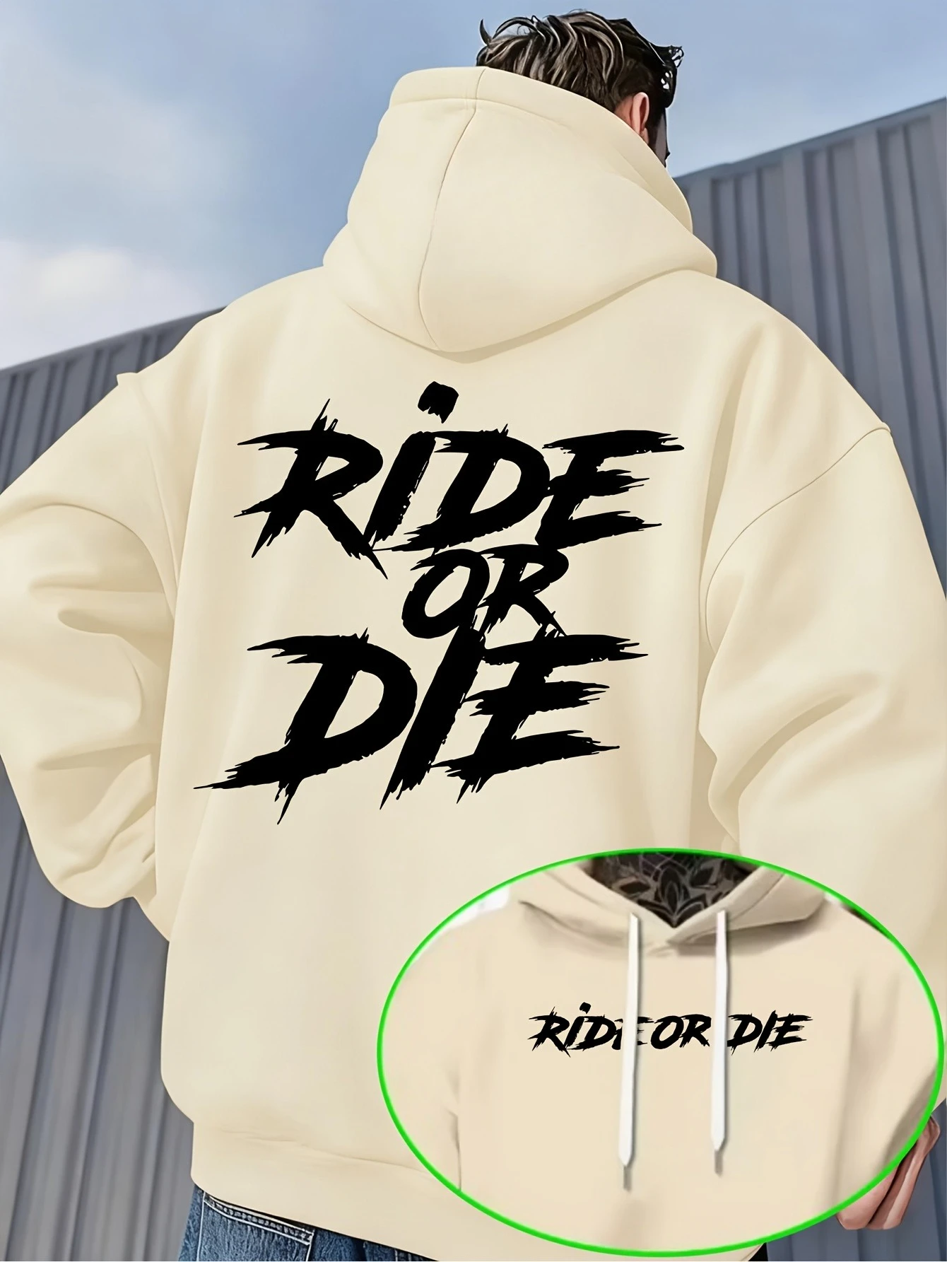 Herren Herbst Winter Hoodie RIDE OR DIE Buchstaben-Print Kapuzenpullover Lockerer Streetwear-Pullover Lässiger Langarm-Hoodie – Detail 6