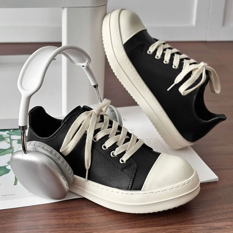 Men's Shoes Fashion Leather Casual Shoes Classic Lace Up Low-top Sneakers Teenage Student Skateboard Shoes Men's Casual Sneakers