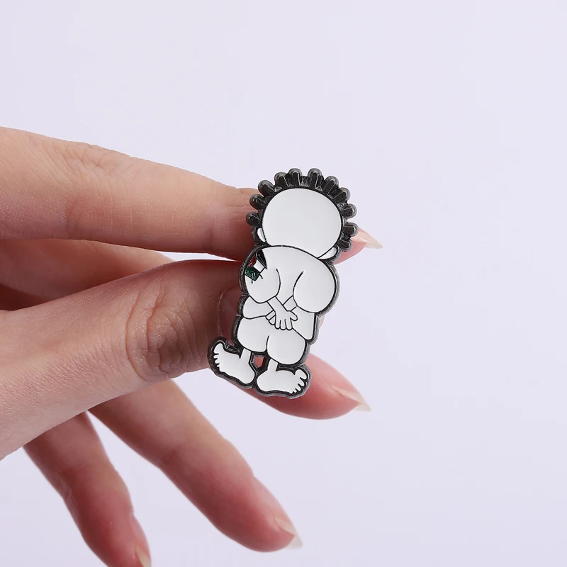 Cartoon Comic Boy Hard Enamel Pins Creative Peace Freedom Black White Green Red Stripe Flag Kid Brooch Lapel Badge Jewelry Gifts