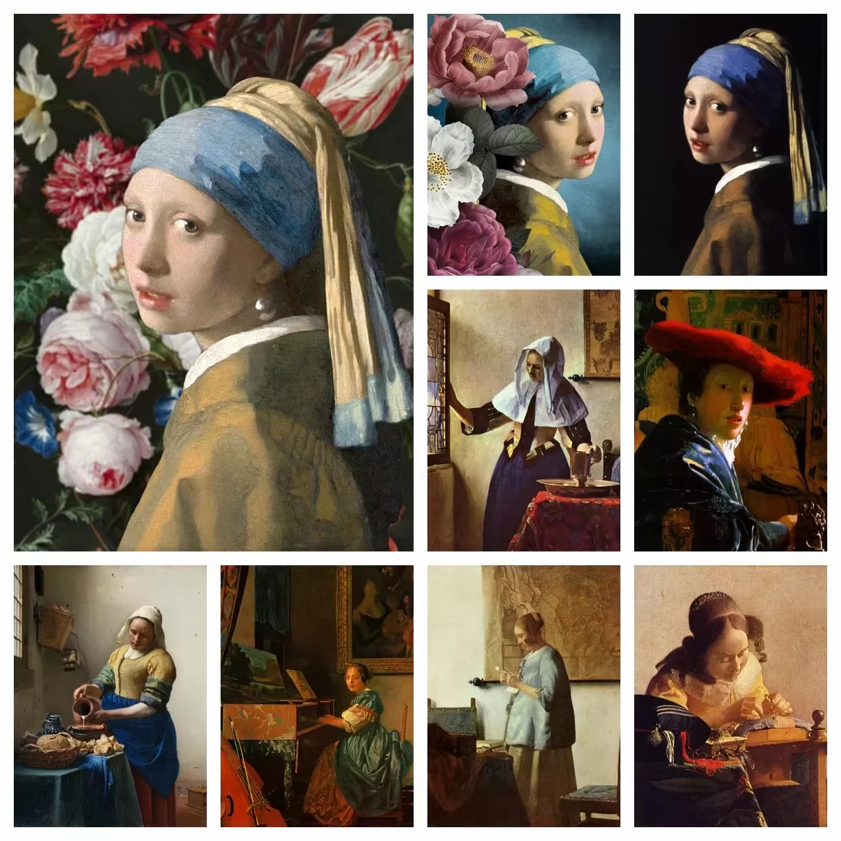 Johannes Vermeer Diamantmalerei „Milchmädchen, das Mädchen mit der Perle“, Kreuzstich-Stickerei, Mosaikbild für Heimdekoration
