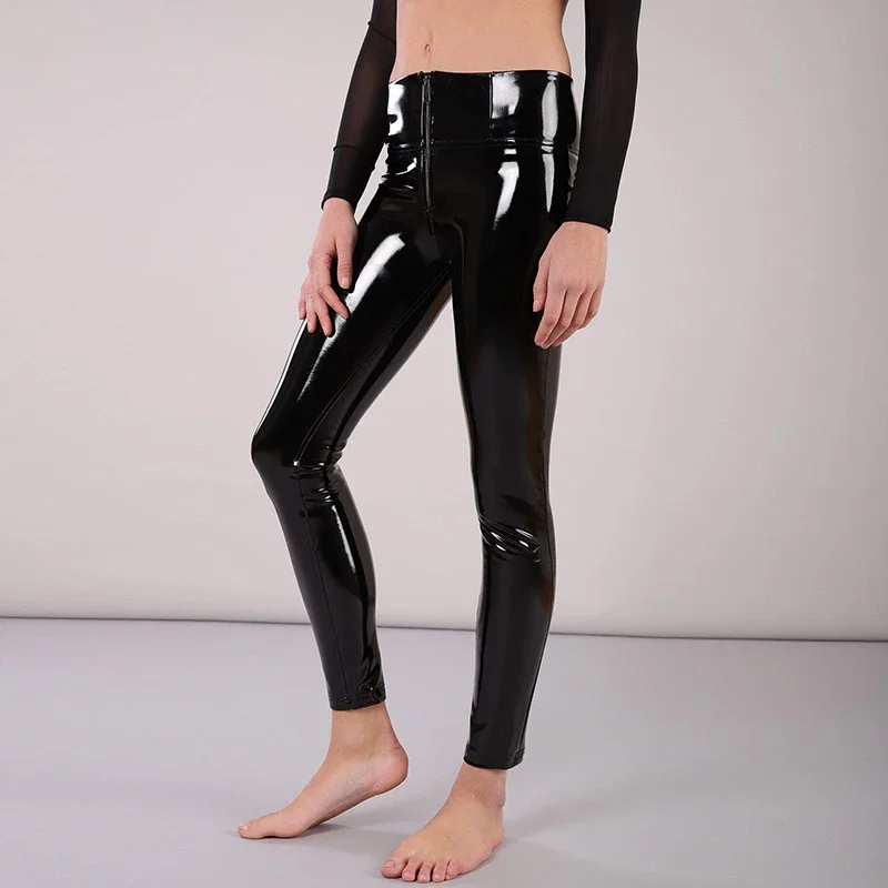 High Waist Shiny Patent Leather Trousers Women Large Size Stretch Pencil Pants Ladies Bodycon PVC Slim Pants Clubwear Custom