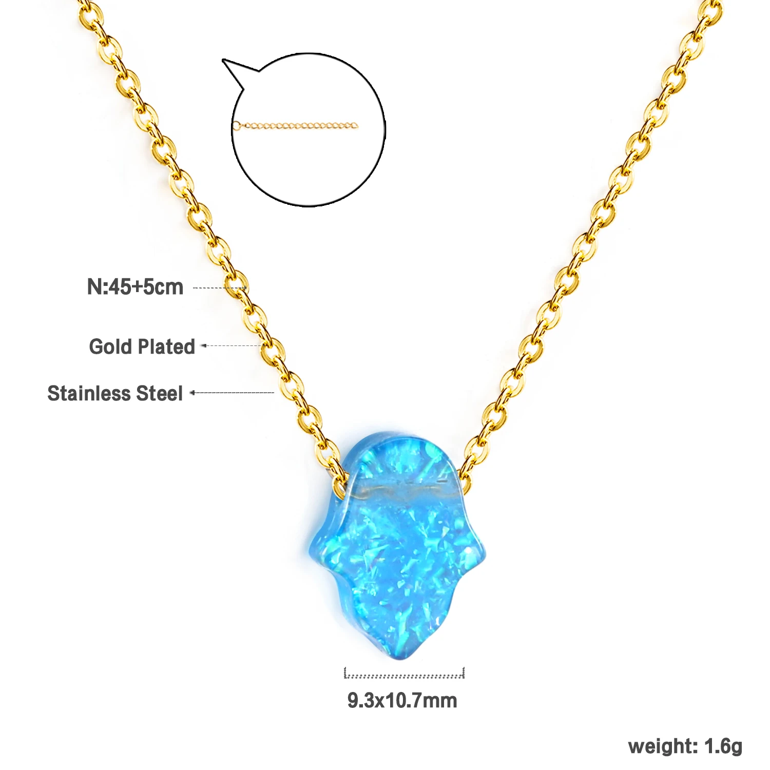 Opal Hamsa Hand Necklace Jewish Jewelry for Women Gold Color Stainless Steel Choker Chain Pendant Jewelry Wholesale