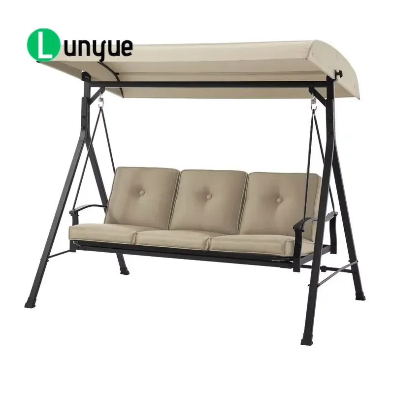 3 Seater Outdoor Garden Porch Swing Chair with Cushions and Canopy Comfortable Patio Furniture for Backyard Relaxation