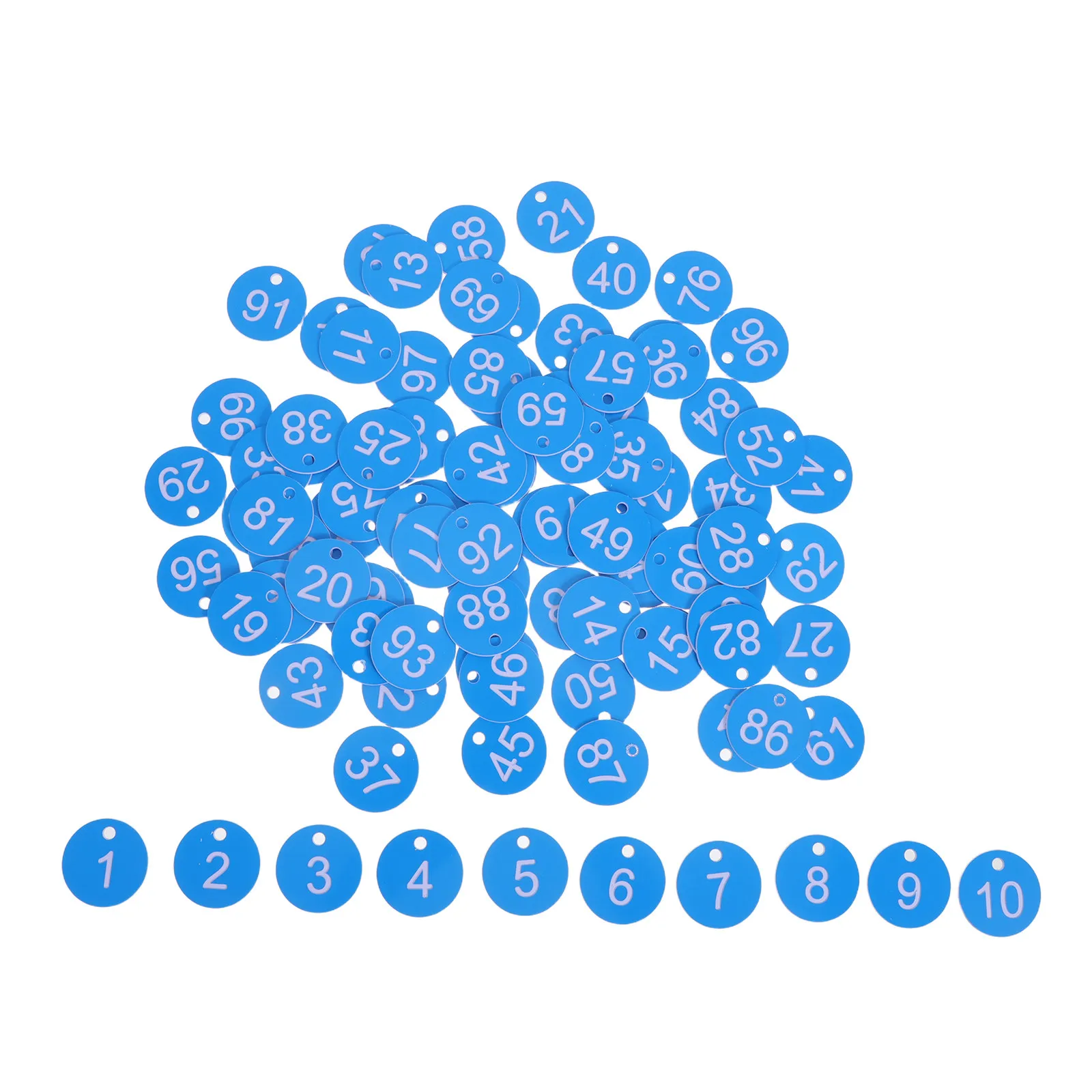 100Pcs Plastic Number Id Tags Sky-Blue Tough Round Hole Numbered Labels for Lockers Coatroom Suitcases Restaurant Table view 4