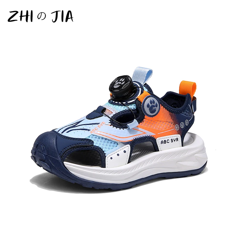 Summer Children's Rotating Buckle Sandals Boys Hollow Sports Shoes Water Beach Breathable Sandals Quick Drying Footwear