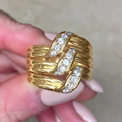 CAOSHI Stylish Multi-layered Ring Gold Color Bright Zirconia Finger Jewelry for Anniversary Party Fashion Accessories for Women