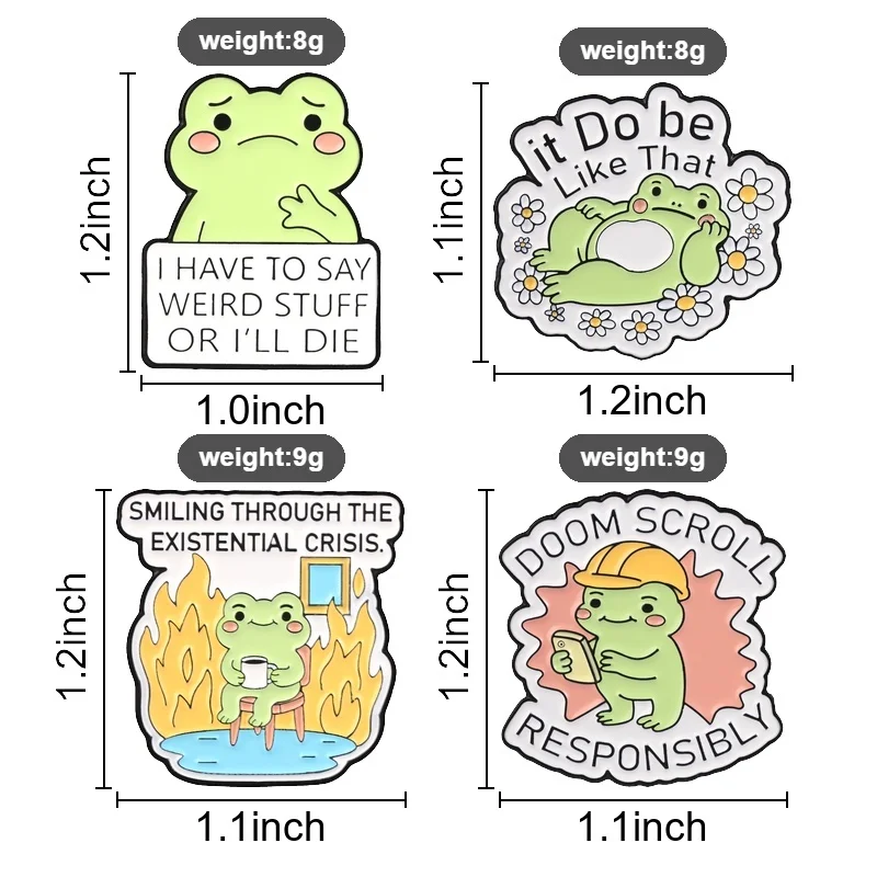 Frog Drinking Coffee In Fire Enamel Pin, Existential Crisis Brooch With Green Frog For Dark Humor And Casual Style