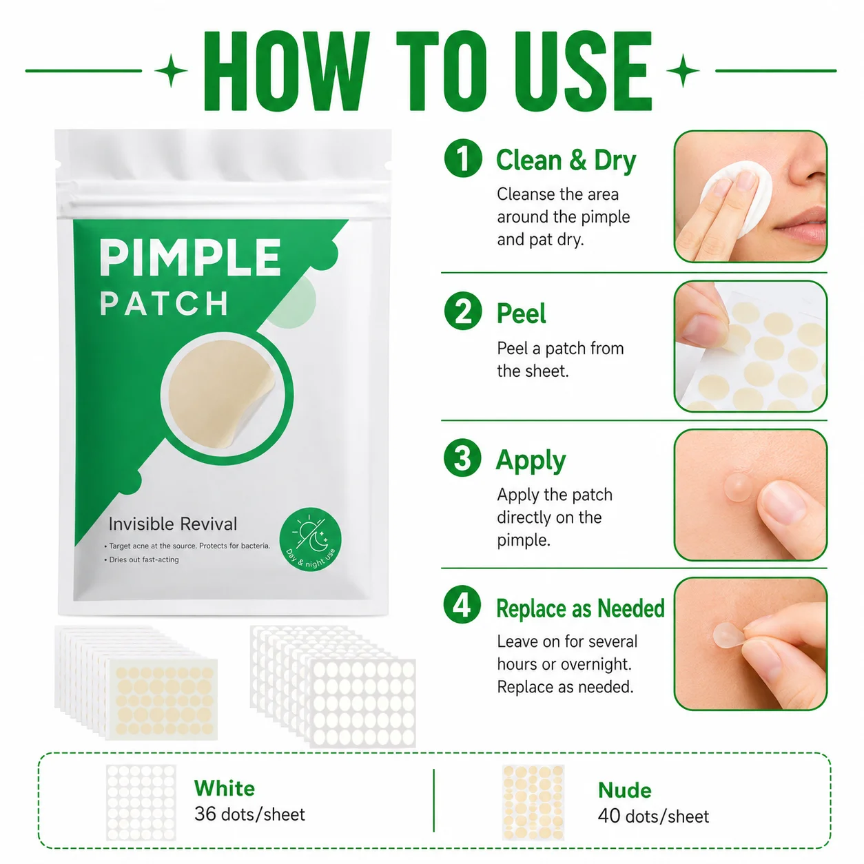 76/380/684pcs Hydrocolloid Pimple Patch Set, White & Nude Round Spot Cover Stickers, Invisible Daily Use