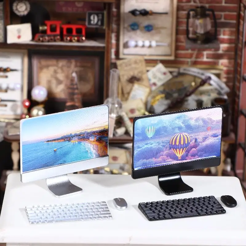 112 Scale Dollhouse Mini Laptop Keyboard Mouse Set Realistic Simulation Toys Table Accessories for Kids Room