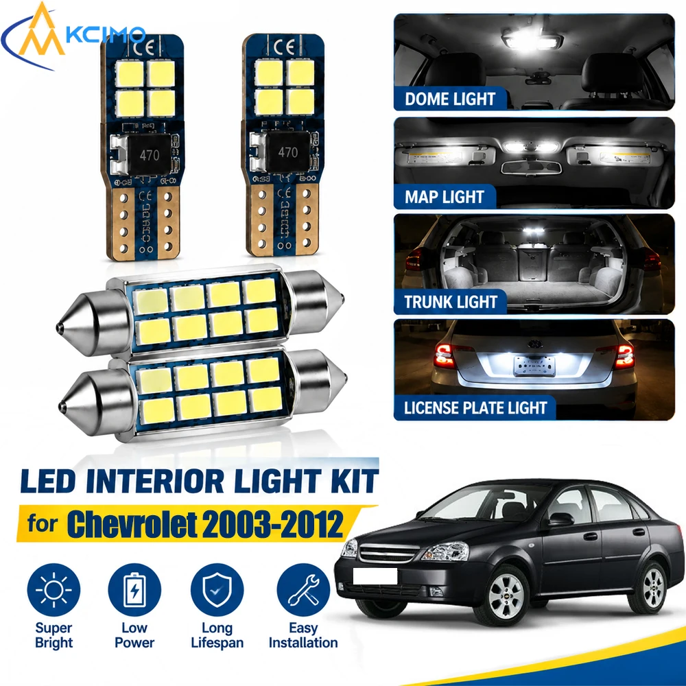 For Chevrolet Lacetti 2003-2012 Canbus Interior LED Light Kit, 6000K Dome Vanity Reading Lamps, Error‑Free Easy Installation
