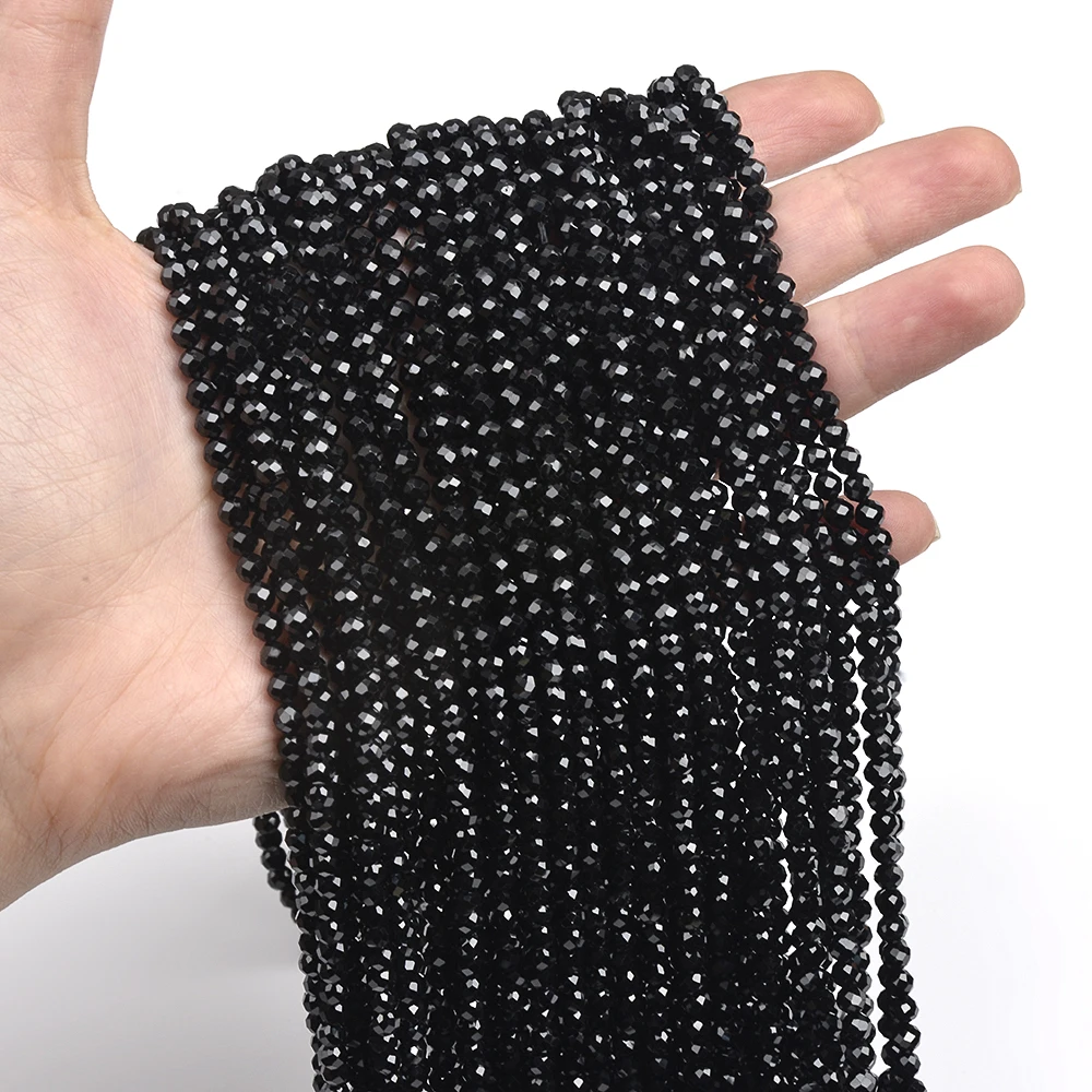 Natural Stone Faceted Black Spinel Wholesale Loose Round Beads 2/3/4MM For Jewelry Making Bracelet Necklace
