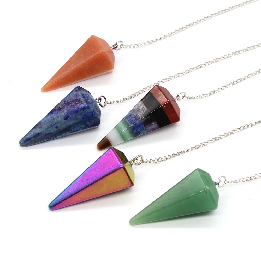 

Natural Quartz Reiki Healing Pendulum Dowsing Spiritual Divination Cone Crystal Stone Pendulos Small Size Necklace Jewelry Gifts